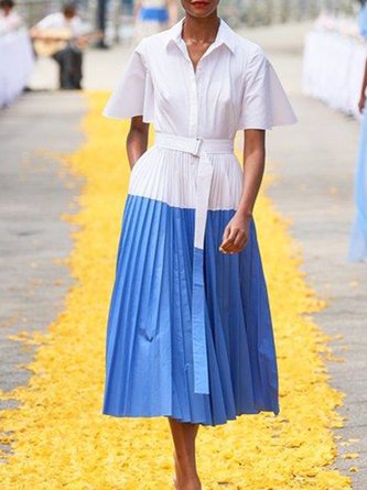 A-Line Shirt Collar Short Sleeve Dress