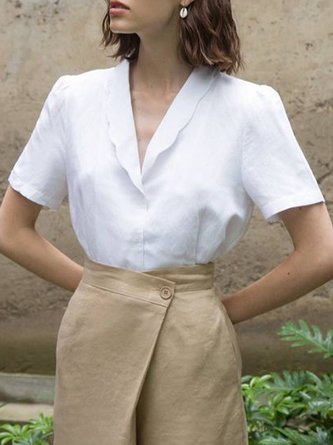 Vintage Shawl Collar Plain Blouse