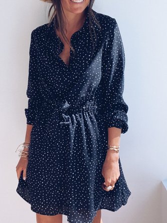 Polka Dots Shift Long Sleeve Mini Dress
