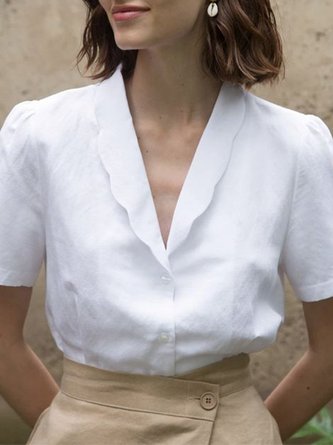 Vintage Shawl Collar Plain Blouse