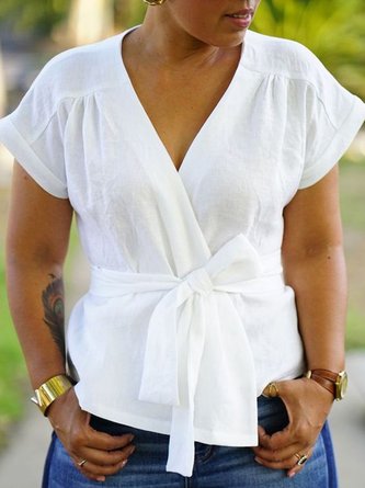Vintage Short Sleeve Plain Blouse