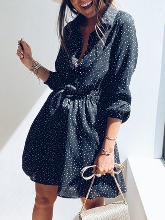 Polka Dots Shift Long Sleeve Mini Dress