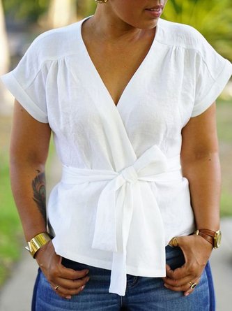 Vintage Short Sleeve Plain Blouse