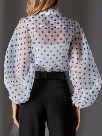 Long Sleeve Shift Shirt Collar Polka Dots Top