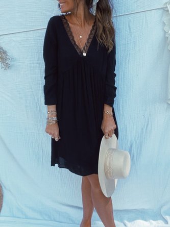 Plain Casual Long Sleeve Mini Dress