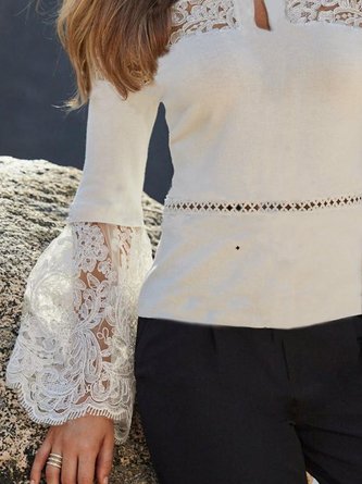 Solid Elegant Long Sleeve V Neck Top