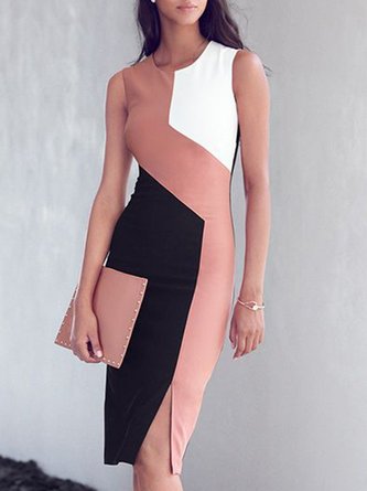Formal Color-Block Solid Sleeveless Dress
