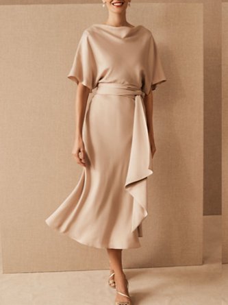 Elegant Silk Short Sleeve Formal Midi Dress