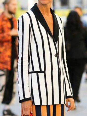 Striped Shawl Collar Regular Fit Outerwear