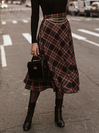 Vintage Grid A Line Daily Skirt