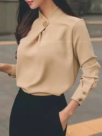 Elegant Simple Regular Fit Vintage Stand Collar  Top