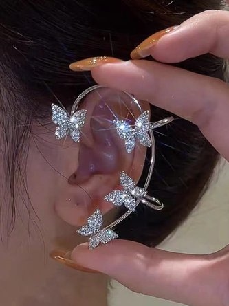 Alloy Rhinestone Butterfly Cuff Earrings