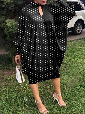 Elegant  Stand Collar Polka Dots Dress