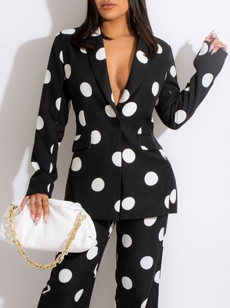 Polka Dots Autumn Elegant Polyester Commuting Long sleeve Lapel Collar Regular Regular Blazer for Women