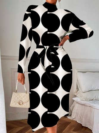 Midi Long sleeve Elegant Regular Fit Polka Dots Dress