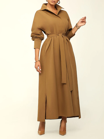 Plain Autumn Elegant Polyester No Elasticity Daily Regular Fit Shirt Dress Shirt Collar Dresses for Women