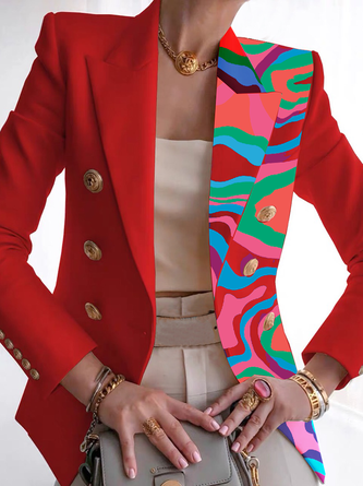 Abstract Autumn Urban Polyester No Elasticity Loose Lapel Collar Regular H-Line Blazer for Women