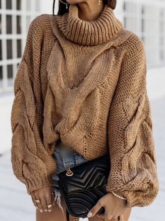 Daily Winter Plain Loose Turtleneck Sweater