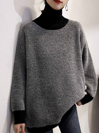 Long sleeve Turtleneck Color Block  Elegant Sweater