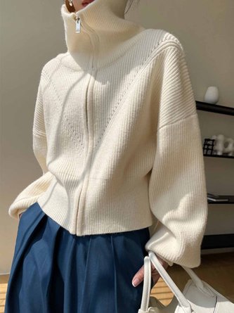 Turtleneck Long sleeve Plain Simple Loose Sweater Coat