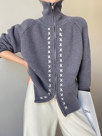 Plain Turtleneck Casual Sweater Coat