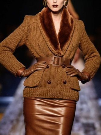 Vintage Regular Fit Plain Long Sleeve Sweater Coat