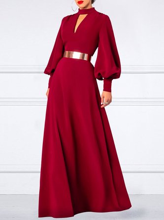 Elegant Stand Collar Plain Regular Fit Formal Dress
