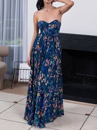 Floral Urban Strapless Long Party Dress