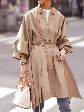 Plain Casual Stand Collar Trench Coat