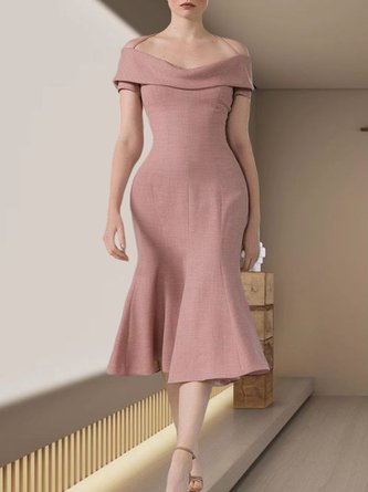 Elegant Regular Fit No Elasticity Regular Size Cold Shoulder Party Dress