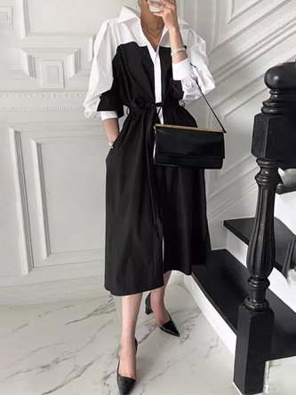 Color Block Long sleeve Elegant Regular Fit Dress