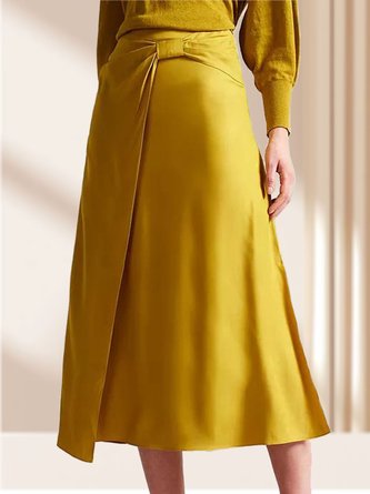 Elegant Plain Midi Spring A-Line Skirt