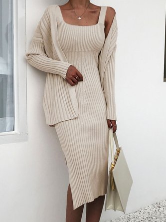 Elegant Square Neck Plain Sweater Dress