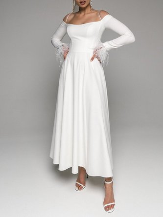 Long sleeve Cold Shoulder Plain Elegant  Party Dress