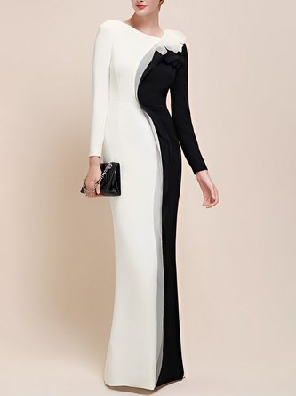 Color Block Regular Fit Elegant Asymmetrical Party Dress