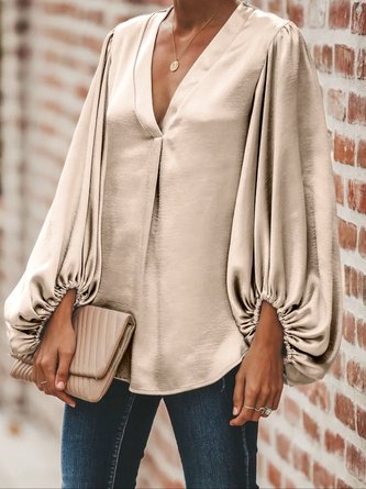 Casual Solid V Neck Blouse