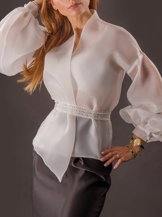 Daily Elegant Organza Stand Collar Blouse