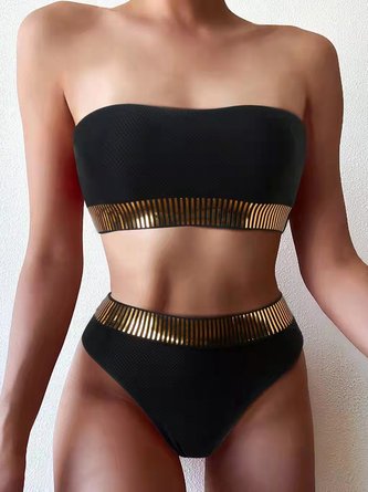 Elegant Plain Webbing Strapless Bikini