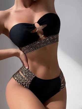 Sexy Plain Webbing Strapless Bikini
