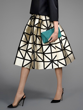 Plus Size Regular Fit Geometric Elegant Skirt