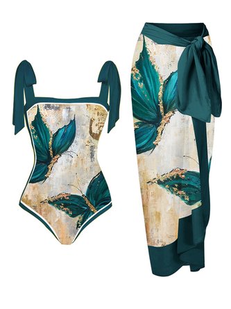 Abstract Printing Vacation One Piece With Cover Up