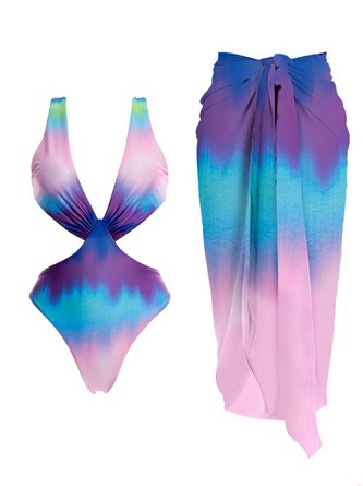 Vacation  Ombre Printing One Piece With Cover Up