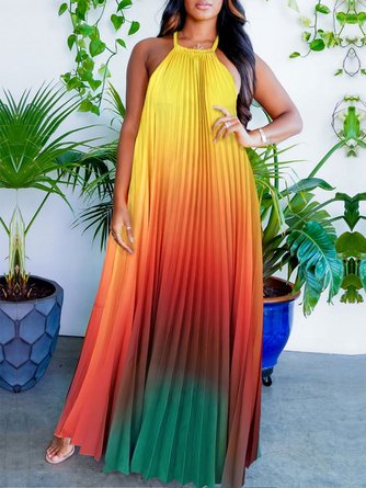 Vacation Ombre Loose Halter Dress