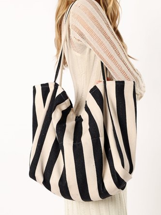 Large Capacity Casual Striped Canvas Tote Bag