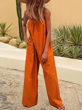 Solid Casual Sleeveless Jumpsuit