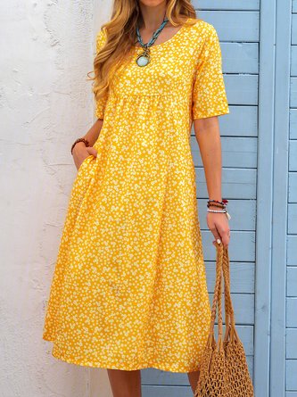 Floral Pockets Midi Dress