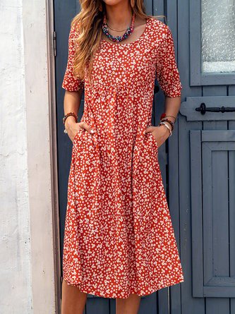 Floral Pockets Midi Dress