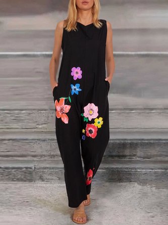 Black Floral-print Holiday One-Pieces