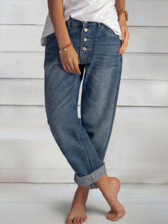 Blue Casual Buttoned Pants