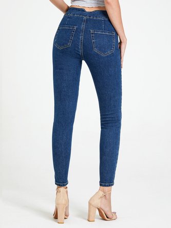 Deep Blue Buttoned High-rise Denim Sheath Pants
